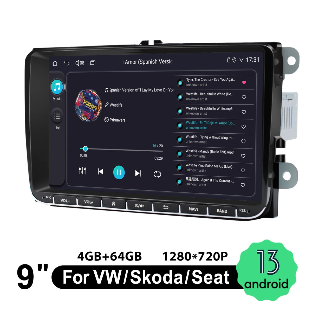 Volkswagen 13.0 2001-2006 9" Android Head Unit